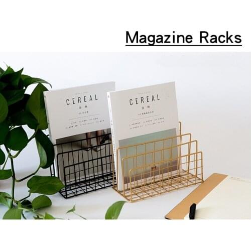 1PC New Nordic Style Grid Wrought Iron Newspapers Periodicals Rack Book Magazine File Desktop Storage Rack JL 221