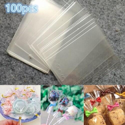 100Pcs Transparent Plastic Bags For Candy Lollipop Cookie Packaging Cellophane Bag Christmas Wedding Birthday Party Gift Bag