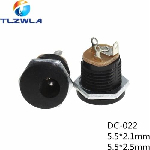 1000PCS DC-022 5.5x2.1MM DC Power Socket 3Pins 5.5*2.5mm Screw the Nut DC Connector 5.5*2.1 Round Hole Interface Panel Socket