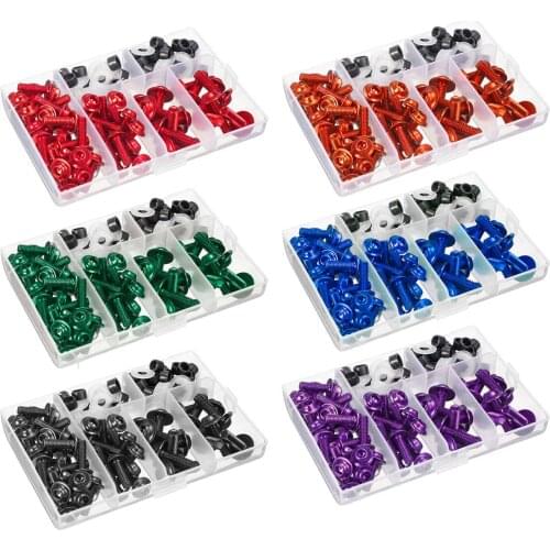 158pcs/Set Kit Motorcycle M6x20mm/M5x16mm Metric Rubber Well Nuts Windscreen Fairing Cowl Anodized Aluminum Moto Screws Bolts