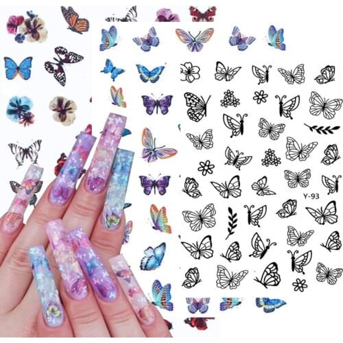 3D Butterfly Nail Stickers Adhesive Sliders Colorful Butterfly Nail Decals Sliders Wraps Manicure Summer DIY Nail Art Decoration