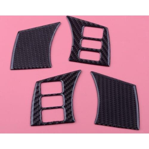4pcs Carbon Fiber Car Interior Steering Wheel Panel Button Cover Trim Decoration Frame Fit For Nissan 350Z 2006 2007 2008 2009