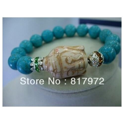 5pcs White stone buddha head bracelet 10mm light blue Bead Shining Crystal Ball Bangle Bracelet Elasticity Adjustable