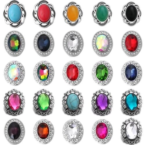 6pcs/lot New Snap Button 18mm Rhinestone Crystal Oval Snaps Button Fit DIY Snap Jewelry
