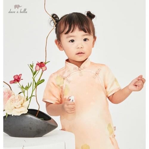 DB16618 dave bella summer baby girls Chinese style floral print dress children fashion party dress kids infant lolita clothes