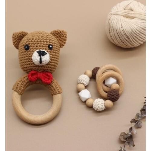 Baby Pacifier Clip Chain Teething Bracelet Crochet Bear Soother Rattle Teether F3ME