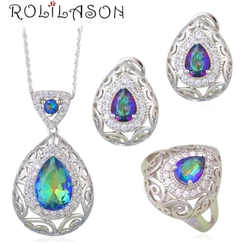 Fantastic Gifts Mystic for Women Silver filled Zircon Fashion Jewelry Set Earring Necklace Ring Sz #6#7#8#9#10 JS665