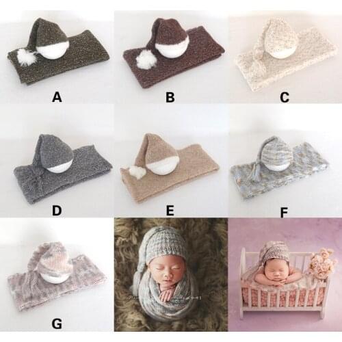 Handknit Newborn Colorful Wrap Hat Baby Cap Photography Props Textured Blanket Knit Newborn Wrap Set Mohair Sleepy Bonnet