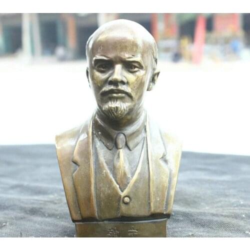 Free shipping Chinese Fengshui Old Bronze Brass Statue Buddhist temple Lenin Head Sculpture