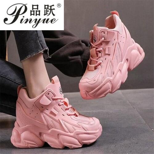 Spring Womens Casual Sports 9CM High Platform Shoes All-match Comfortable Womens Chunky Sneakers Mesh Breathable White Shoes