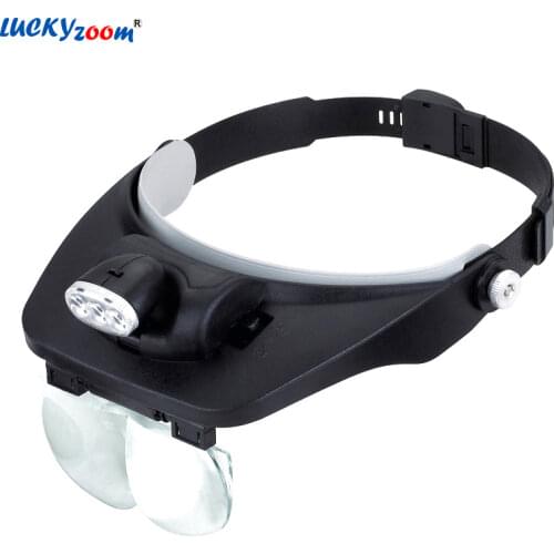 Headband Helmet Magnifier Lamp with LED Illuminated Loupe 1.2X 1.8X 2.5X 3.5X magnifying Glasses Reading Repair Jewelry Loupe
