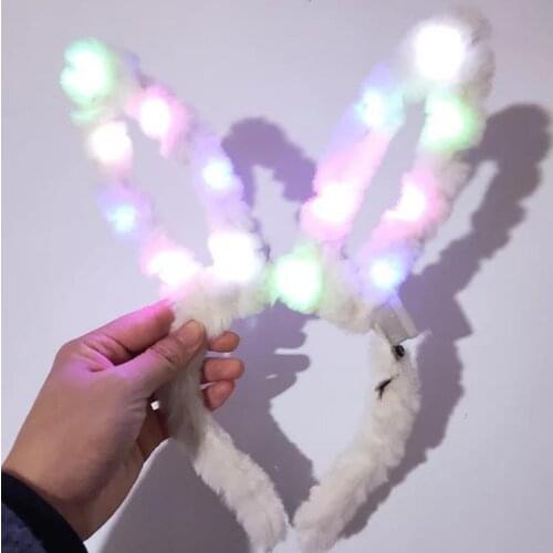 LED Flashing Plush Rabbit Ears Headband Women Girls Bunny Light Up Hairband Headwear Glowing Hoop Wedding Birthday Party Favors