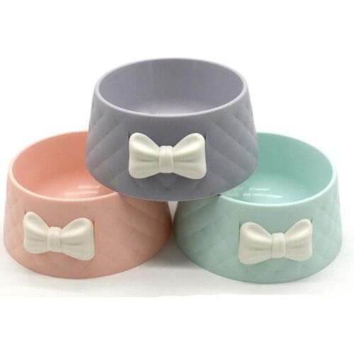 Cute Cats Bowl Bowknot Diamond Pattern Leakproof Feeding Pet Food Water Bowl For Small Cats Dog