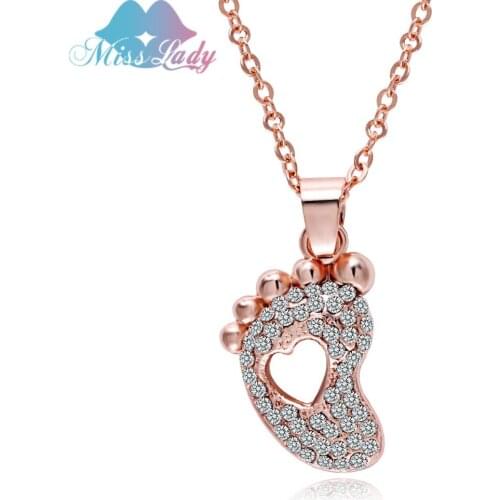 Miss Lady Fashion Personalized Baby Feet Full Rhinestones Pendant Necklace For Women Child Jewelry Birthday Gift
