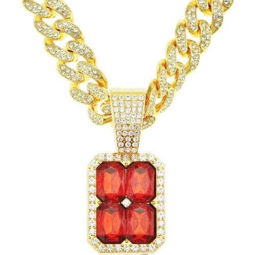 European And American Hip Hop Mens Jewelry Necklace Trendy Man Domineering Splicing Ruby Pendant Clothing Decoration Chain