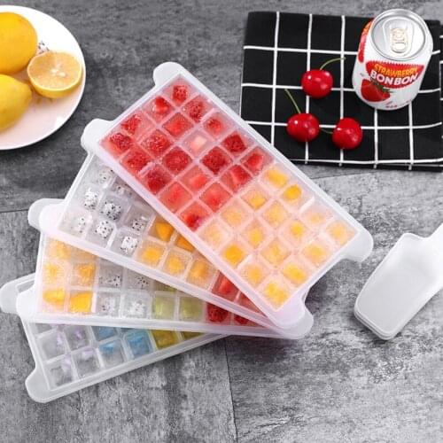 Soft Silicon Bottom Frozen Ice Cube Trays BPA-Free Ice Cube Storage Container Box With Lid Ice Mold Makers For Cool Drinks