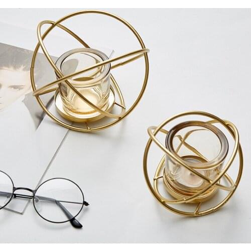 Table Candle Holder Plating Metal Candlestick Geometric Round Romantic Candle Holder for Wedding Dinner Decorat ZZT022