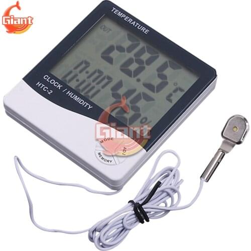 New LCD Electronic Digital Temperature Humidity Meter Thermometer Hygrometer Indoor Outdoor Weather Station Clock HTC-2