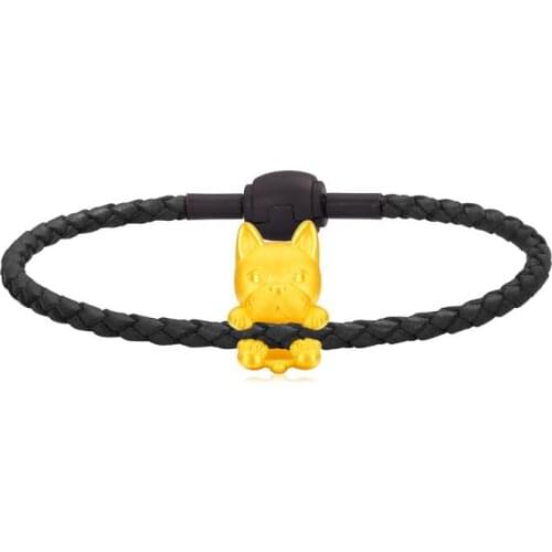 New Pure 24K Yellow gold Dog Pendant With String Bracelet 1.15g