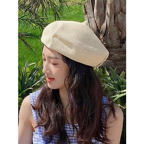 New Solid Beret Hat Women Straw Beanie Cap Spring Summer Retro Painter Hats French Artist Caps Casual Street Grils Headwear
