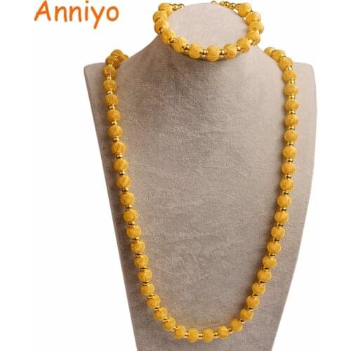 Anniyo 82cm Beads Necklace and 24cm Bracelets for Women Fashion Gold Color Ball Jewelry Party sets (Ball Size 1.2cm) #103606