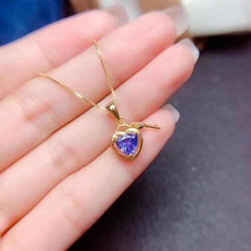 Heart Style Natural Tanzanite Necklace for Women Jewelry Real 925 Silver Gold Plated Key Fashion Gift High-end Birthstone