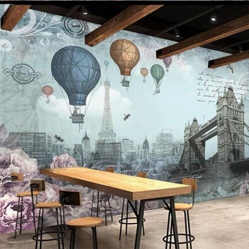 Wellyu Custom wallpaper retro British style hot air balloon TV background wall custom large mural green wallpaper mural