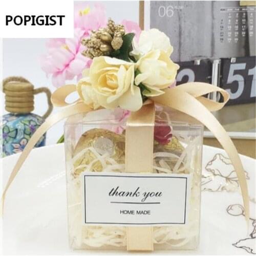 Clear Square Wedding Favor Gift Box PVC Transparent Party Candy Bags Chocolate Boxes 5x5x5cm caja de dulces 50