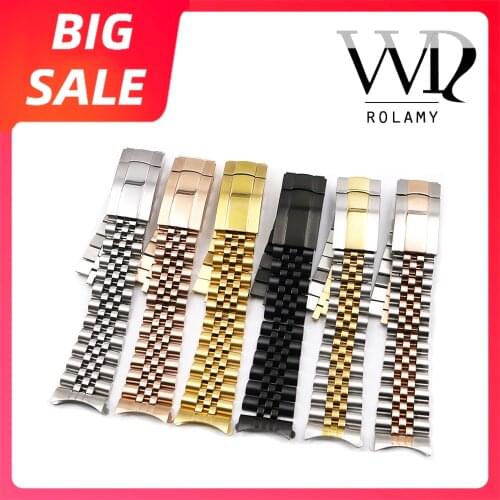 Rolyma 19 20mm Hollow Curved End 316L Steel Jubilee with Oyster Clasp Watch Band For Rolex GMT Daytona Datejust Submariner Seiko