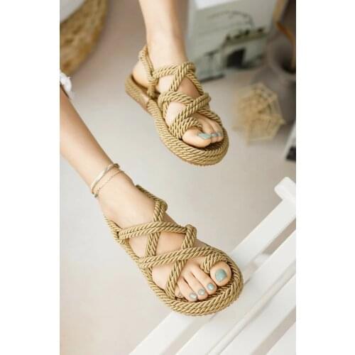 Sandals Women 2021 Wicker Knitting Summer Slippers Luxury Femme Shoes Ladies Flats Made in Turkey High Quality