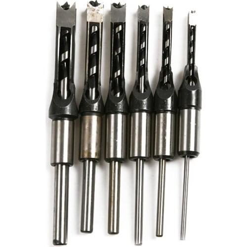 SHGO HOT-6pcs Woodworking Square Hole Drill Bit Mortising Chisel Set Mortiser Drill Bit for DIY Woodworking Tools