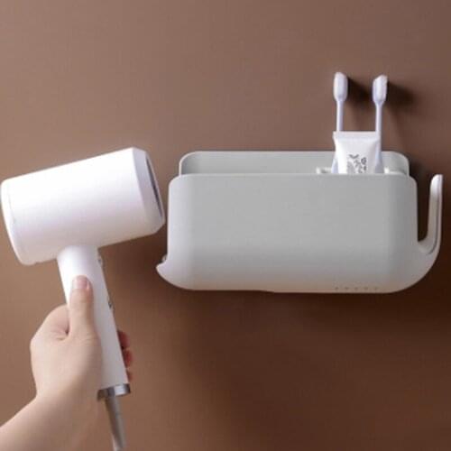 Solid Color Hair Dryer Hanger Creative Punch-free Hair Dryer Hanger Bathroom Storage Shelves Wall-mounted Hair Dryer Hanger
