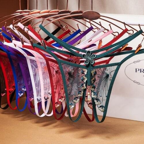 G String Thongs Hollow Lingerie T-Back Breathable mesh hot sexy embroidered Lingerie women open crotch ladies thong thin