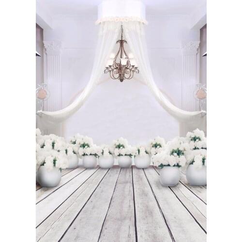 VinylBDS White Wedding Photo Studio Background Wood Floor Photocall Background Flower Washable Photography Backdrop