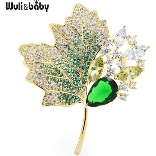Wuli&baby Luxury Cubic Zirconia Maple Leaf Brooches Women Unisex 3-color Flower Weddings Office Brooch Pins Gifts