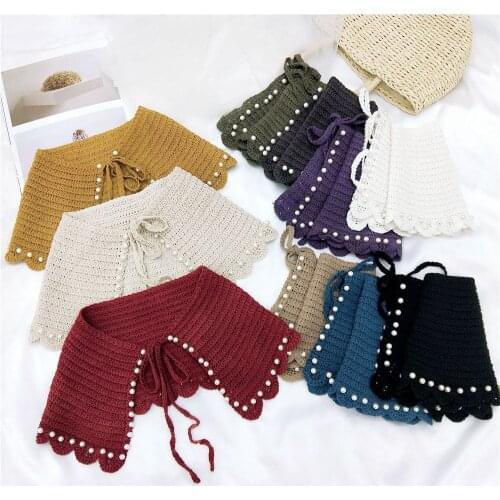 Women Knitted Fake Collar Cotton Shirt Solid Color Cape Shoulder Wrap Shawl False Collar Girls Summer Dress Detachable Collars