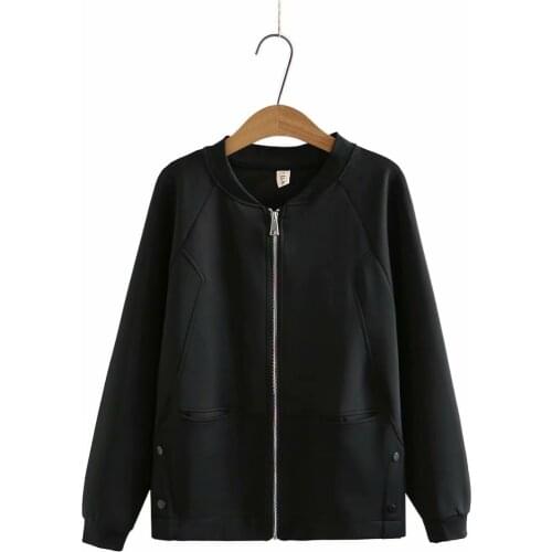 Plus size Womens Sweatshirts with zipper 2021 fashion spring autum Woman clothes stad collar tops black orange light green