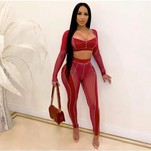 2020 women fashion new sexy locomotiv style sets long sleeve square collar top elastic long pants pure color two piece sets
