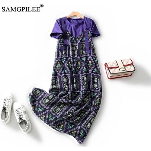 Two Piece Set Top And Pants 2020 Casual 2 Peice Set Women A-line Print Short Sleeve Mid-calf O-neck Plus Size Two Piece Sets 4XL