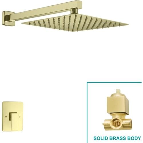 Golden Copper Shower Set Faucet Wall Mounted Hot and Cold Rain Shower Column Square 8"/10/12" Rainfall Shower Mixer Tap