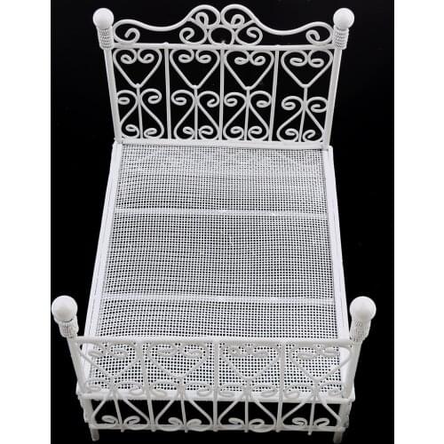 1/12scale Doll House Miniature Metal Retro Double Bed Bedroom Furnitures Decoration