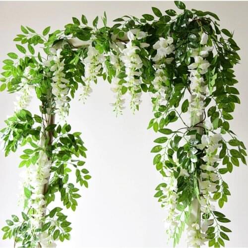 1.85M Wisteria Artificial Flowers Vine Garland Wedding Arch Decor Fake Plant Silk Leaf Vines For Home Garden Decor