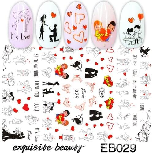 3D Nail Sticker Lovers Sweet Love Slider Nails Art Decoration Wraps Decals Design Adhesive Manicure Tips Stickers Pegatina