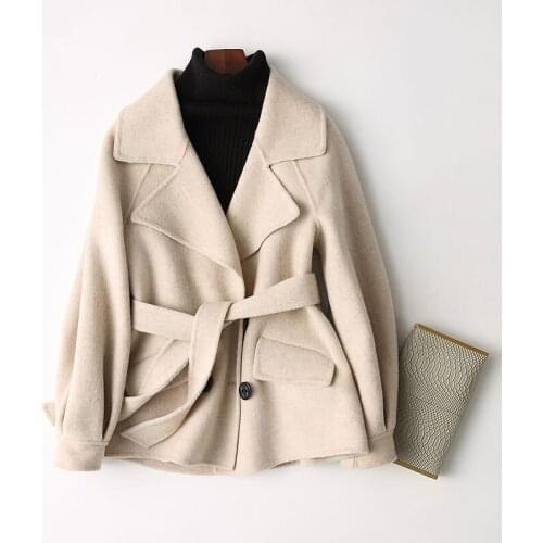 4040 New Spring Wool Coat Female Alpaca Coat of Womens Cashmere Short Autumn Jacket Women casaco With Belt 37356 YQ3357