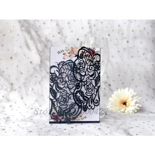 50pcs Rose Invitations Cards Laser Cut Wedding Greeting Cover Event Banquet Invitation Cards Valentines Day Invitation Cards