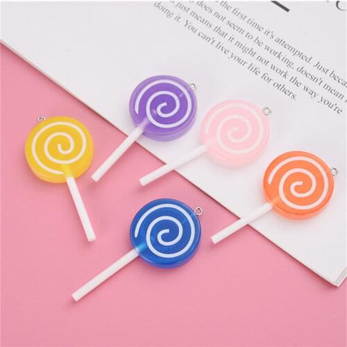Julie Wang 8PCS Resin Lollipop Charms Random Mixed Colors Cartoon Candy Artificial Food Pendant Jewelry Making Accessory Decor