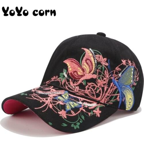 YOYOCORN Sun Butterfly Cotton Baseball Caps Women Embroidery Hats Snapback Hat For Men Casquette Homme Gorras Bone Cap For Women