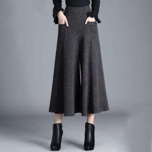 Hot Sale Women Black Wide Leg Casual Loose Trousers High Waist Pants Loose Knitted Wide Leg Pants Casual Trousers