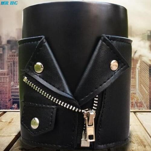 Black Ceramic Mug With Goddess Cool Cotorcycle Jacket Zipper Leather Case Anti-scalding And Non-slip Coffee Milk Cup 350 ML