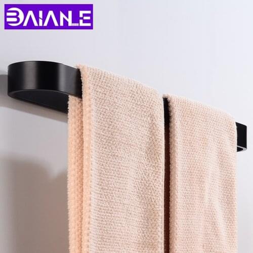 Towel Bar Holder Black Towel Rail Holder Wall Mounted Bathroom Towel Rack Hanging Holder Aluminum Slipper Rack Bath Accessories